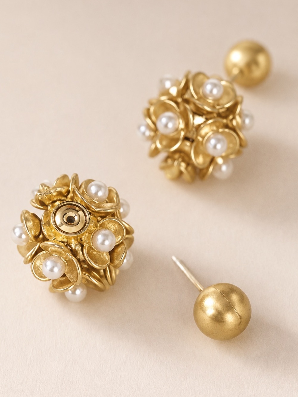 Gold Pearl Cluster Ball Stud Earrings